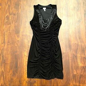 CACHE Beaded Black Ruched Dress